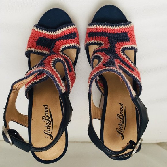 Lucky Brand Riverr Crochet Wedge Sandals 7.5 - Picture 5 of 8